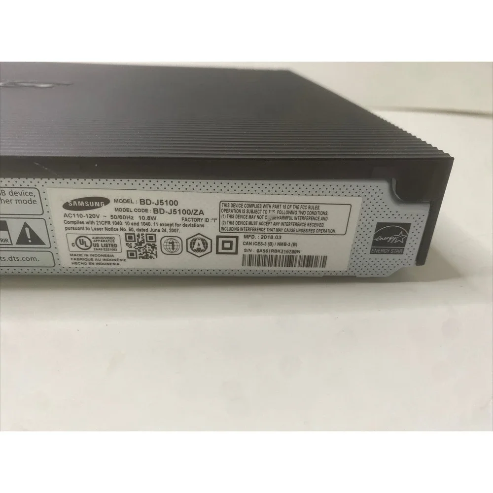 Samsung BD-J5100 Blu-Ray & DVD Player With HDMI cord - NO Remote TESTED.‎ Great.
